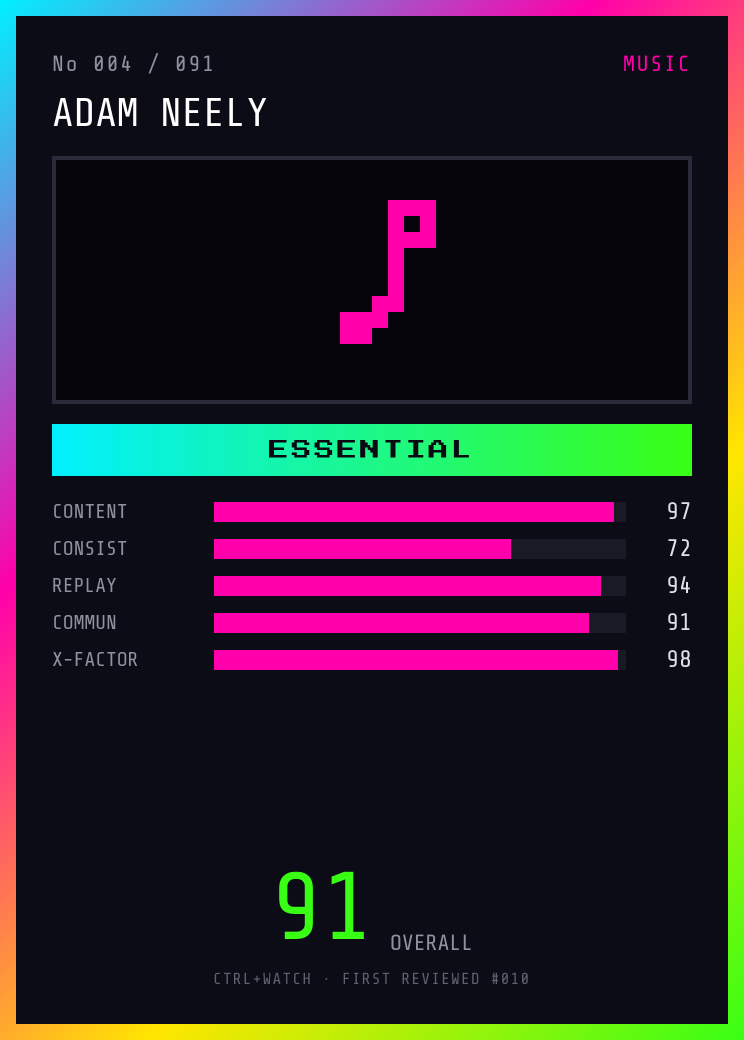 Adam Neely Player Card — ESSENTIAL, 91/100