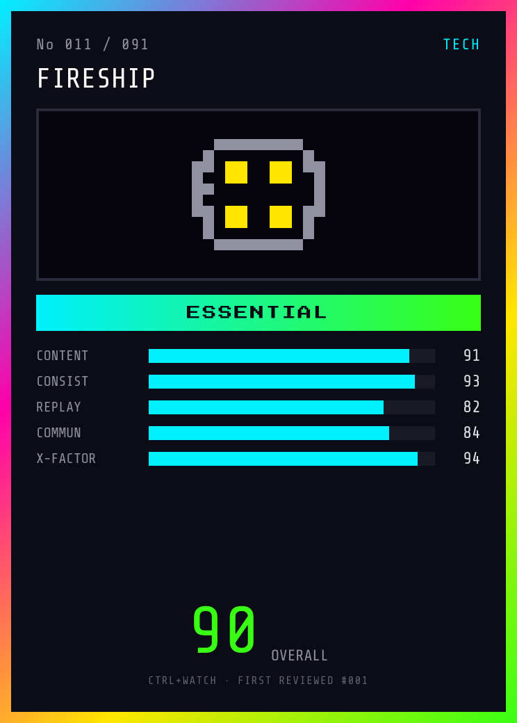 Fireship Player Card — ESSENTIAL, 90/100