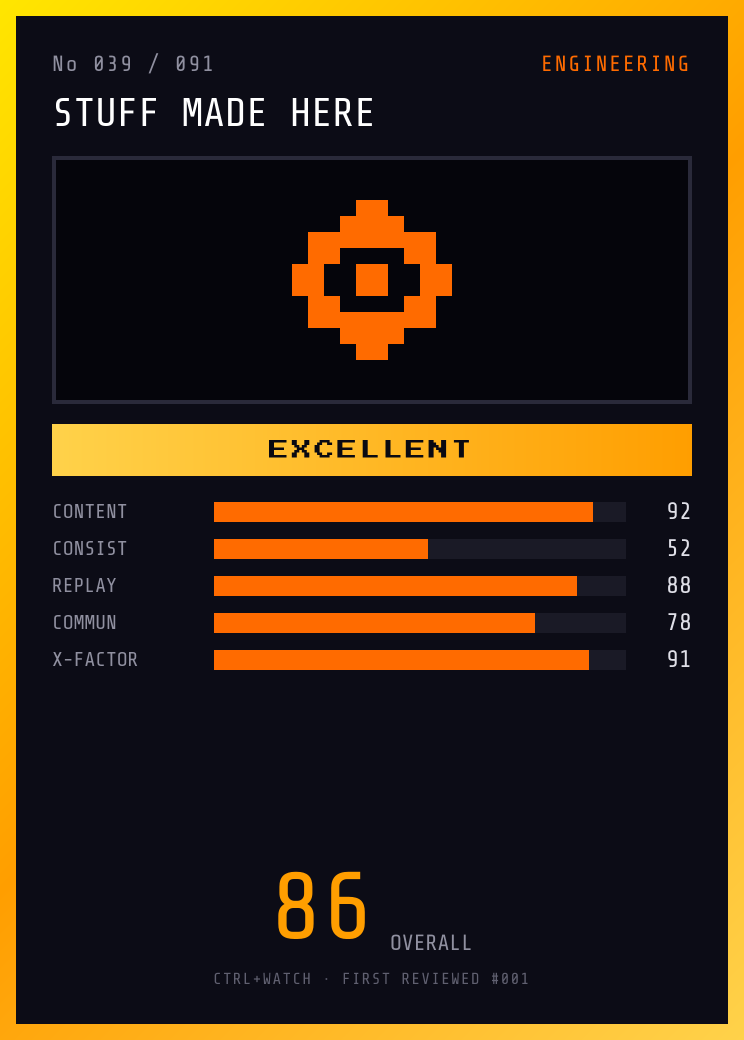 Stuff Made Here Player Card — EXCELLENT, 86/100