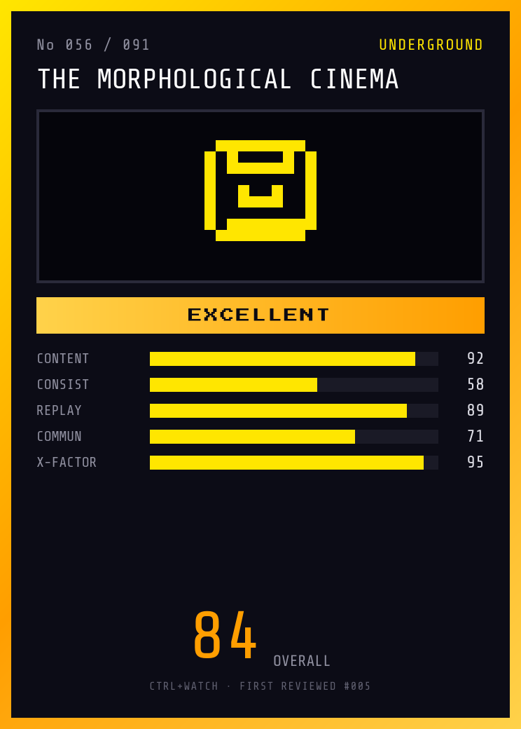 The Morphological Cinema Player Card — EXCELLENT, 84/100